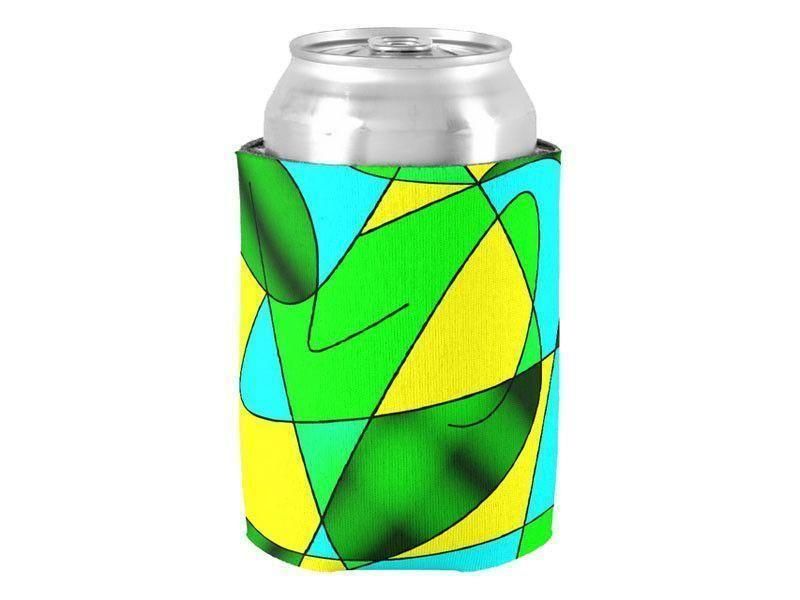 Can Cooler Sleeves – Can Koozies-ABSTRACT CURVES #2 Bottle &amp; Can Cooler Sleeves – Bottle &amp; Can Koozies-Greens &amp; Yellows &amp; Light Blues-from COLORADDICTED.COM-