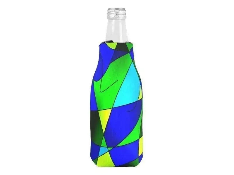 Bottle Cooler Sleeves – Bottle Koozies-ABSTRACT CURVES #2 Bottle Cooler Sleeves – Bottle Koozies-Blues & Greens-from COLORADDICTED.COM-