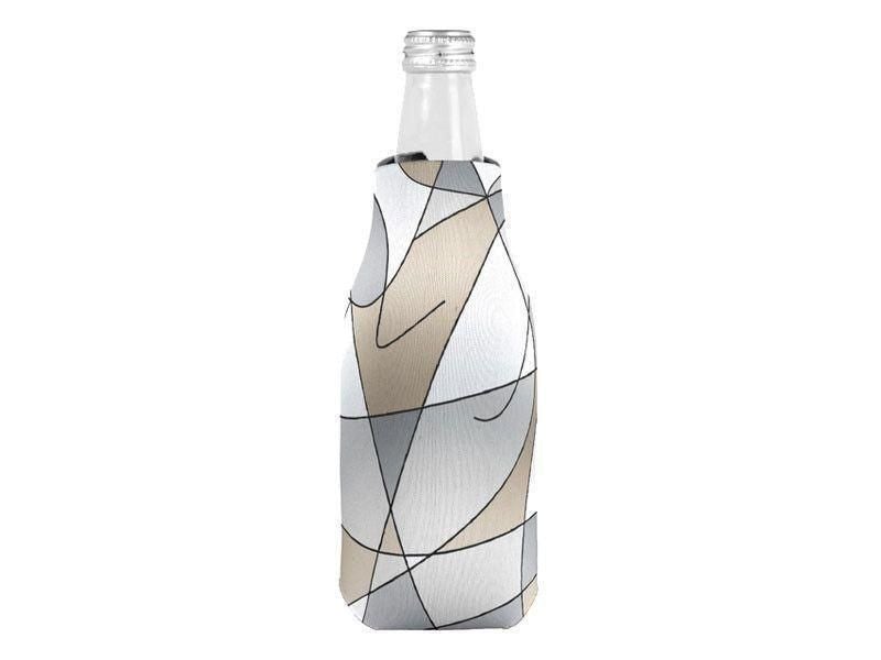 Bottle Cooler Sleeves – Bottle Koozies-ABSTRACT CURVES #2 Bottle Cooler Sleeves – Bottle Koozies-Grays &amp; Beiges-from COLORADDICTED.COM-