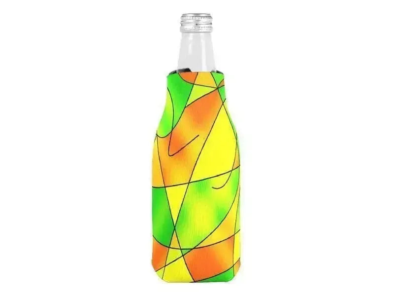 Bottle Cooler Sleeves – Bottle Koozies-ABSTRACT CURVES #2 Bottle Cooler Sleeves – Bottle Koozies-Greens & Oranges & Yellows-from COLORADDICTED.COM-