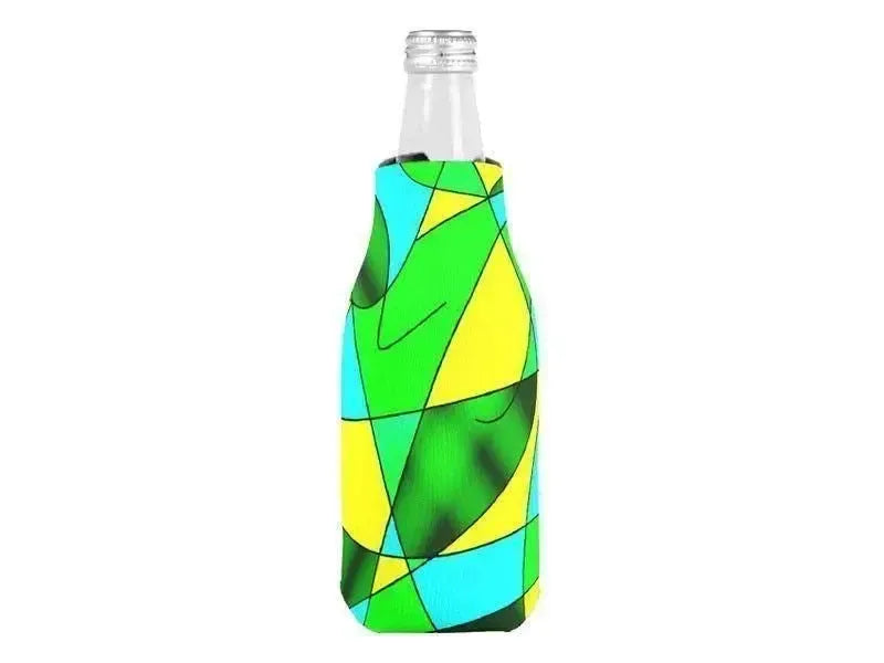 Bottle Cooler Sleeves – Bottle Koozies-ABSTRACT CURVES #2 Bottle Cooler Sleeves – Bottle Koozies-Greens & Yellows & Light Blues-from COLORADDICTED.COM-