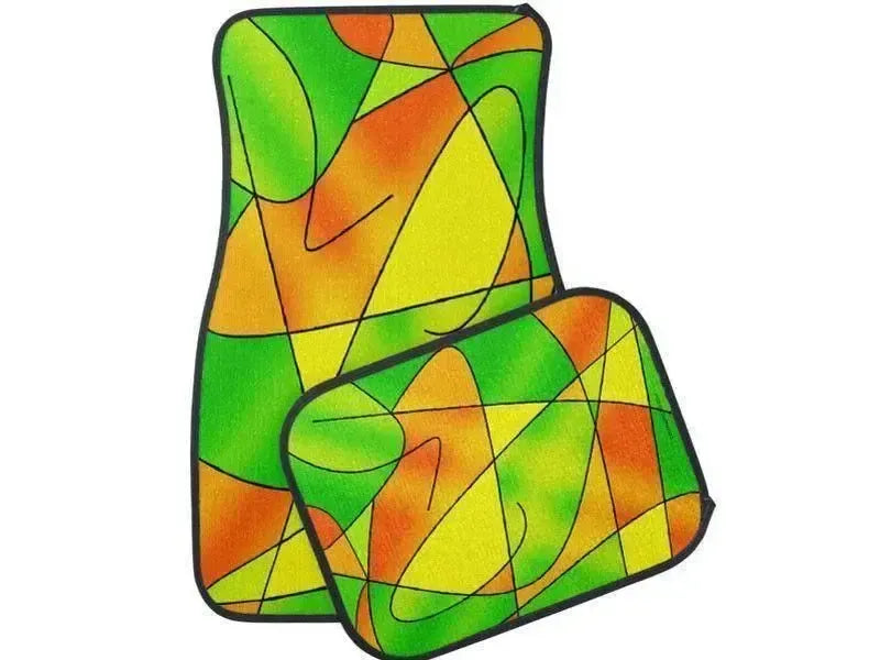 Car Mats-ABSTRACT CURVES #2 Car Mats Sets-Greens & Oranges & Yellows-from COLORADDICTED.COM-