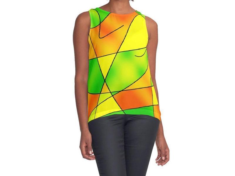 Contrast Tanks-ABSTRACT CURVES #2 Contrast Tanks-Greens &amp; Oranges &amp; Yellows-from COLORADDICTED.COM-