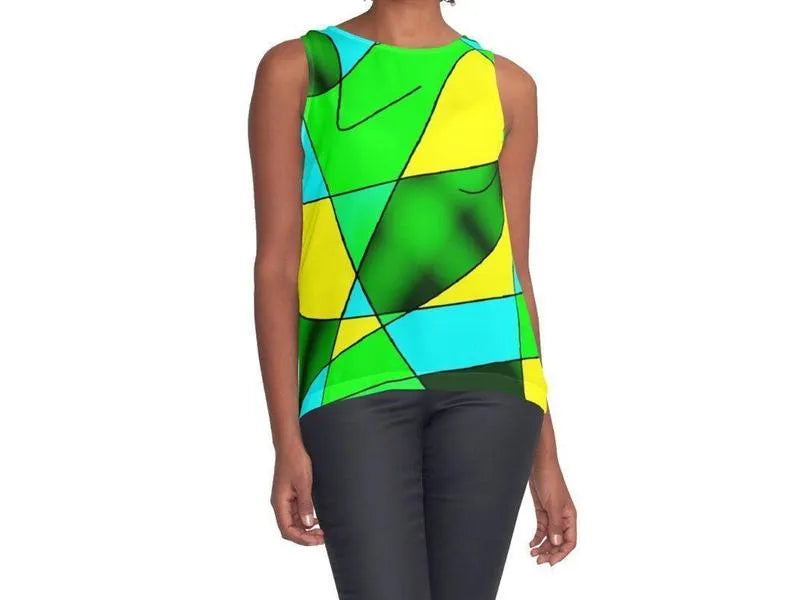 Contrast Tanks-ABSTRACT CURVES #2 Contrast Tanks-Greens & Yellows & Light Blues-from COLORADDICTED.COM-
