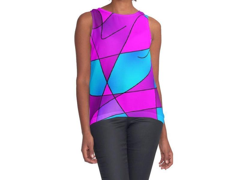 Contrast Tanks-ABSTRACT CURVES #2 Contrast Tanks-Purples &amp; Violets &amp; Fuchsias &amp; Turquoises-from COLORADDICTED.COM-