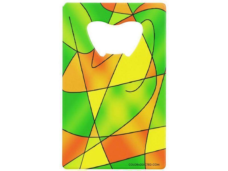 Credit Card Bottle Openers-ABSTRACT CURVES #2 Credit Card Bottle Openers-Greens, Oranges &amp; Yellows-from COLORADDICTED.COM-