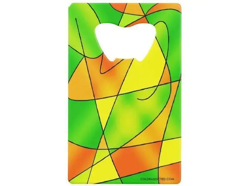 Credit Card Bottle Openers-ABSTRACT CURVES #2 Credit Card Bottle Openers-Greens, Oranges & Yellows-from COLORADDICTED.COM-