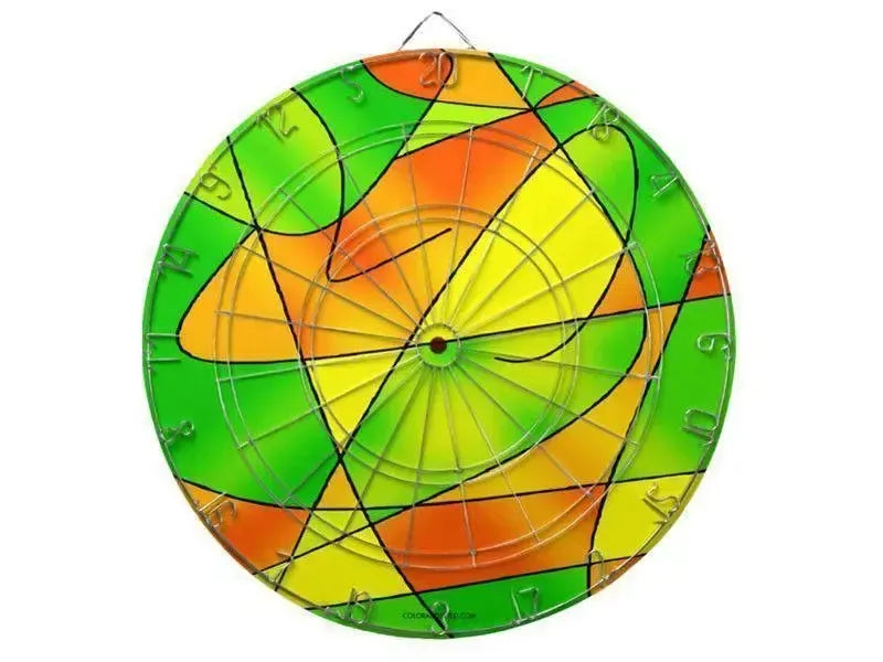 Dartboards-ABSTRACT CURVES #2 Dartboards (includes 6 Darts)-Greens & Oranges & Yellows-from COLORADDICTED.COM-