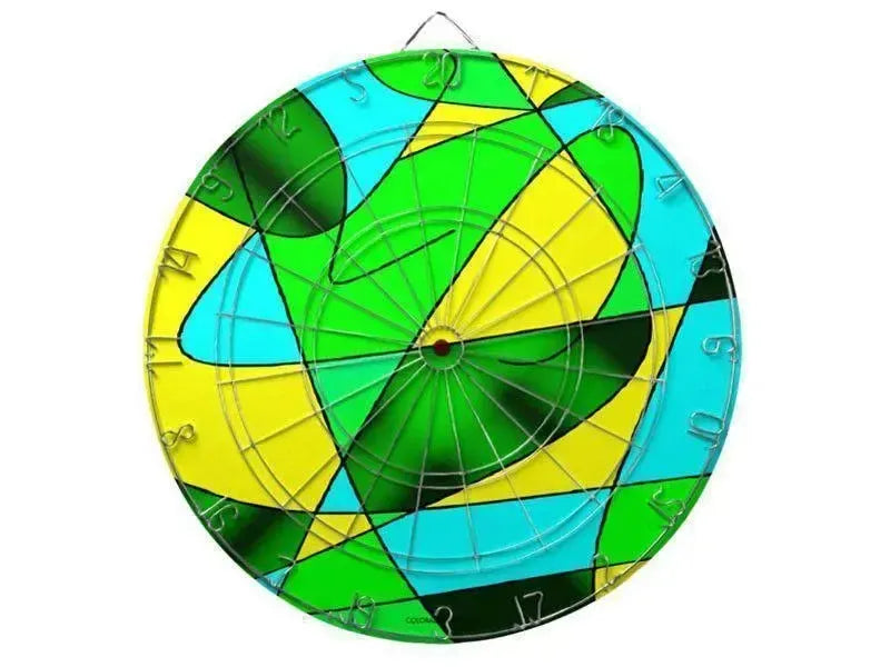 Dartboards-ABSTRACT CURVES #2 Dartboards (includes 6 Darts)-Greens & Yellows & Light Blues-from COLORADDICTED.COM-