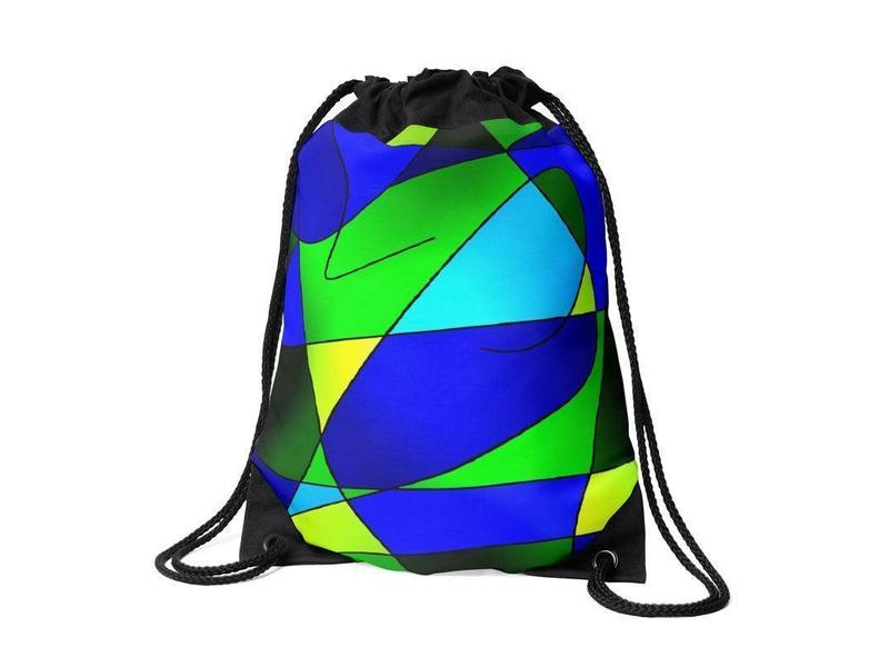 Drawstring Bags-ABSTRACT CURVES #2 Drawstring Bags-Blues &amp; Greens-from COLORADDICTED.COM-