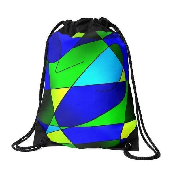 Drawstring Bags-ABSTRACT CURVES #2 Drawstring Bags-Blues & Greens-from COLORADDICTED.COM-
