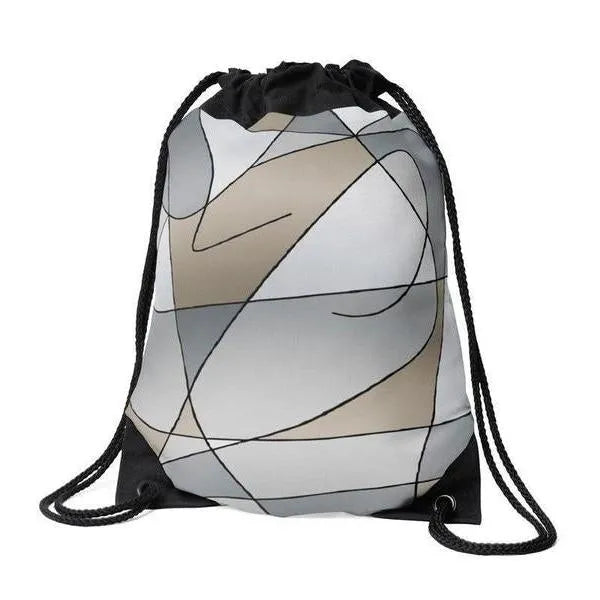 Drawstring Bags-ABSTRACT CURVES #2 Drawstring Bags-Grays & Beiges-from COLORADDICTED.COM-
