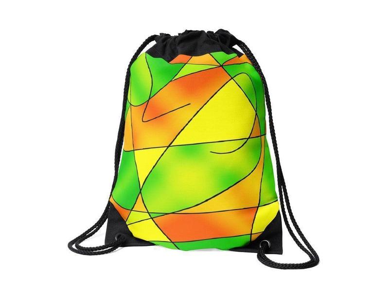 Drawstring Bags-ABSTRACT CURVES #2 Drawstring Bags-Greens &amp; Oranges &amp; Yellows-from COLORADDICTED.COM-
