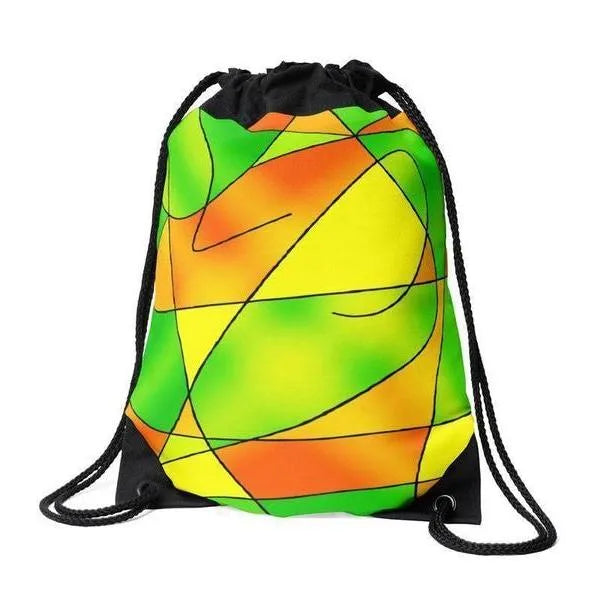 Drawstring Bags-ABSTRACT CURVES #2 Drawstring Bags-Greens & Oranges & Yellows-from COLORADDICTED.COM-