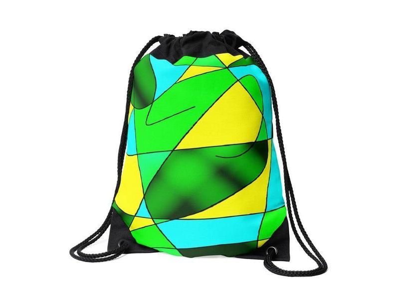 Drawstring Bags-ABSTRACT CURVES #2 Drawstring Bags-Greens &amp; Yellows &amp; Light Blues-from COLORADDICTED.COM-