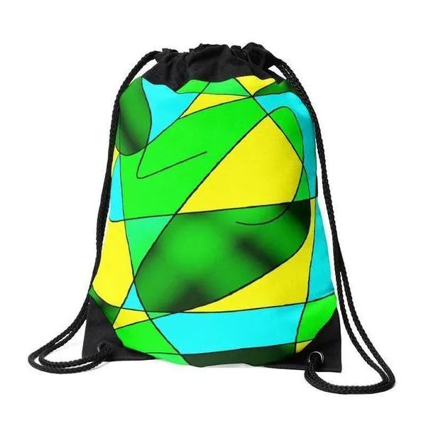 Drawstring Bags-ABSTRACT CURVES #2 Drawstring Bags-Greens & Yellows & Light Blues-from COLORADDICTED.COM-