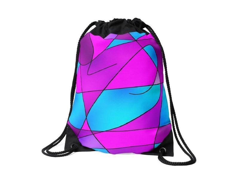 Drawstring Bags-ABSTRACT CURVES #2 Drawstring Bags-Purples &amp; Violets &amp; Fuchsias &amp; Turquoises-from COLORADDICTED.COM-