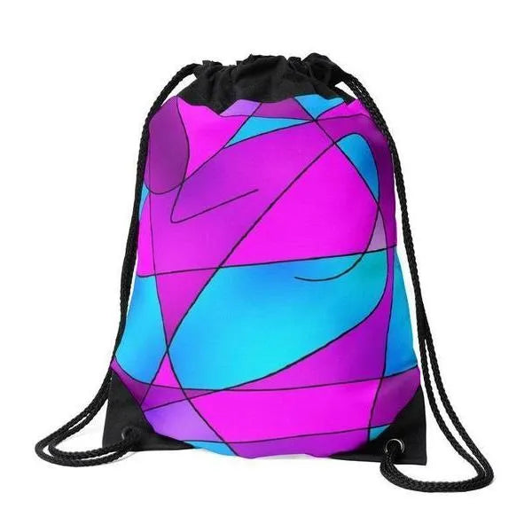 Drawstring Bags-ABSTRACT CURVES #2 Drawstring Bags-Purples & Violets & Fuchsias & Turquoises-from COLORADDICTED.COM-