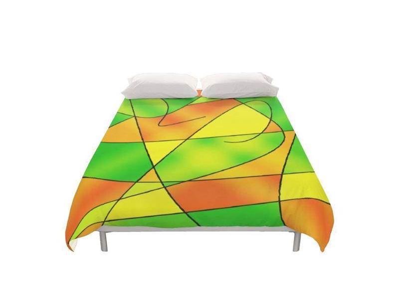 Duvet Covers-ABSTRACT CURVES #2 Duvet Covers-Greens &amp; Oranges &amp; Yellows-from COLORADDICTED.COM-