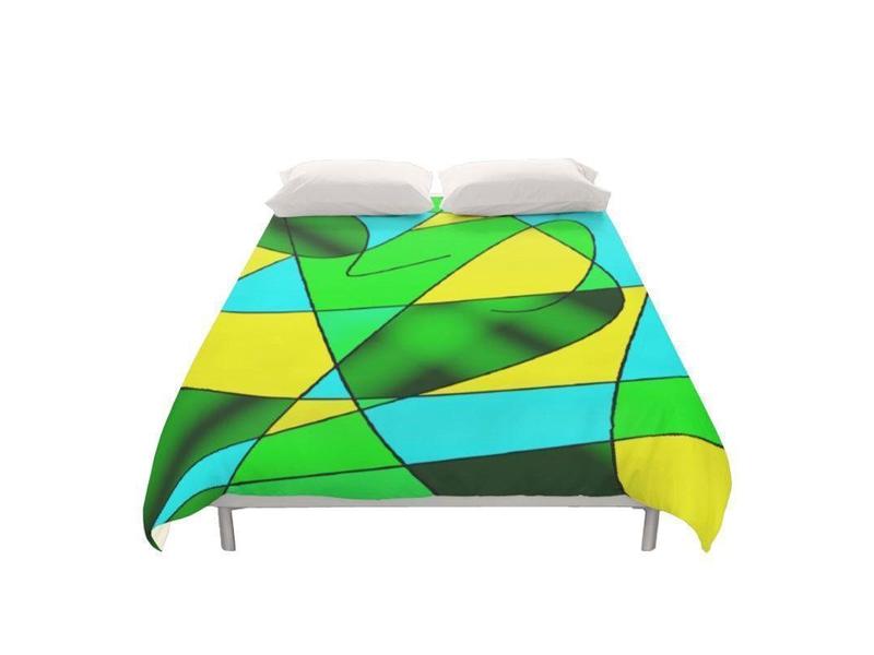Duvet Covers-ABSTRACT CURVES #2 Duvet Covers-Greens &amp; Yellows &amp; Light Blues-from COLORADDICTED.COM-