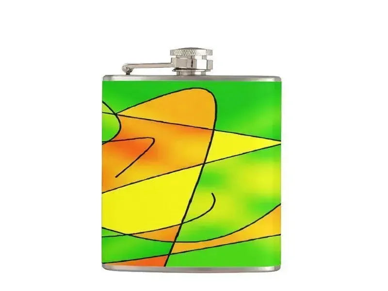Hip Flasks-ABSTRACT CURVES #2 Hip Flasks-Greens & Oranges & Yellows-from COLORADDICTED.COM-