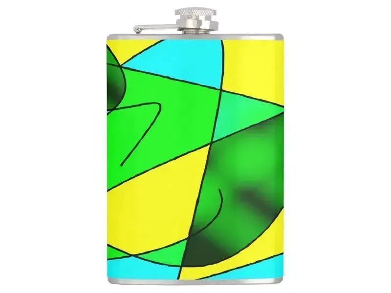 Hip Flasks-ABSTRACT CURVES #2 Hip Flasks-Greens & Yellows & Light Blues-from COLORADDICTED.COM-