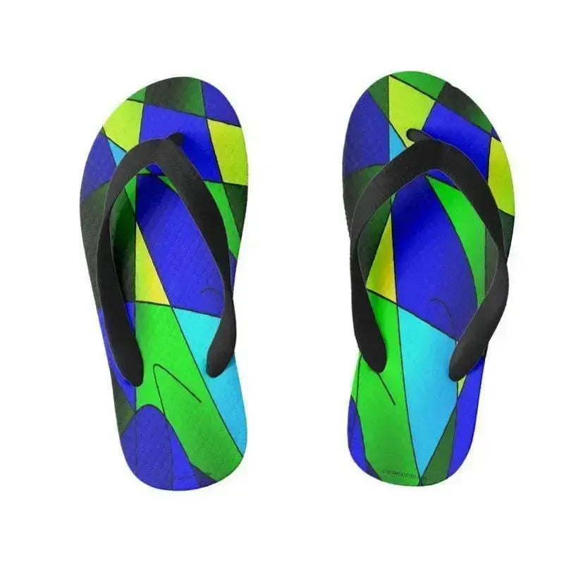 Kids Flip Flops-ABSTRACT CURVES #2 Kids Flip Flops-Blues & Greens-from COLORADDICTED.COM-