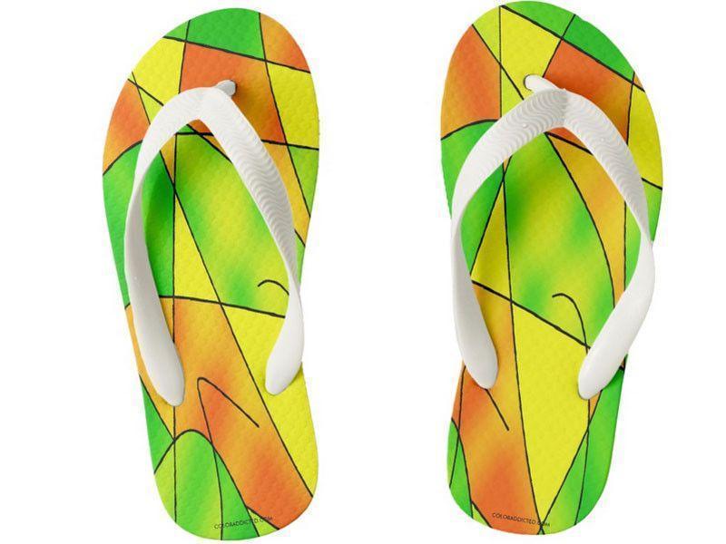 Kids Flip Flops-ABSTRACT CURVES #2 Kids Flip Flops-Greens &amp; Oranges &amp; Yellows-from COLORADDICTED.COM-