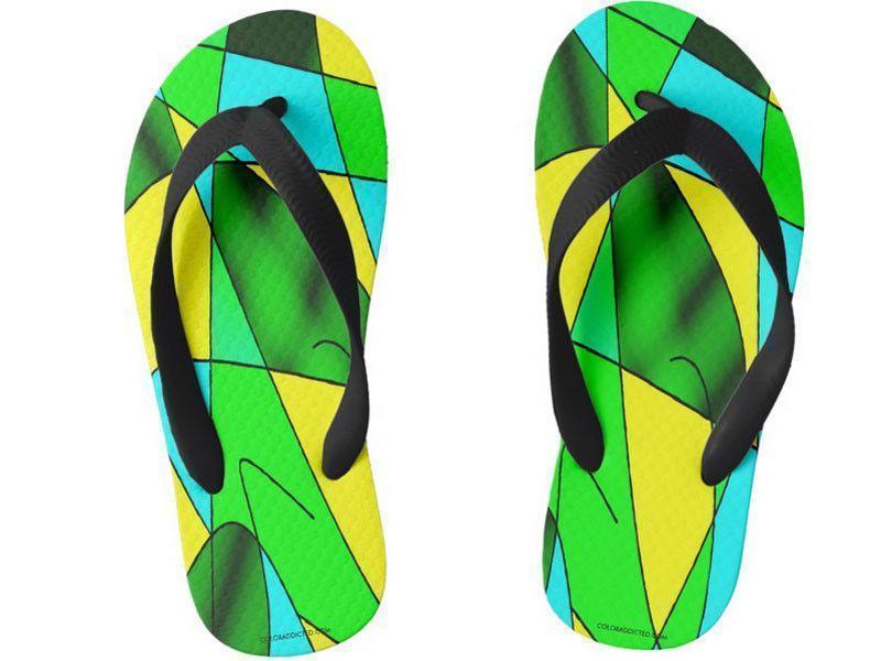Kids Flip Flops-ABSTRACT CURVES #2 Kids Flip Flops-Greens &amp; Yellows &amp; Light Blues-from COLORADDICTED.COM-
