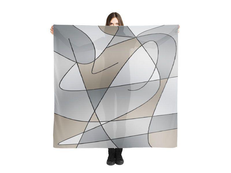 Large Square Scarves &amp; Shawls-ABSTRACT CURVES #2 Large Square Scarves &amp; Shawls-Grays &amp; Beiges-from COLORADDICTED.COM-