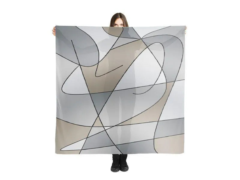 Large Square Scarves & Shawls-ABSTRACT CURVES #2 Large Square Scarves & Shawls-Grays & Beiges-from COLORADDICTED.COM-