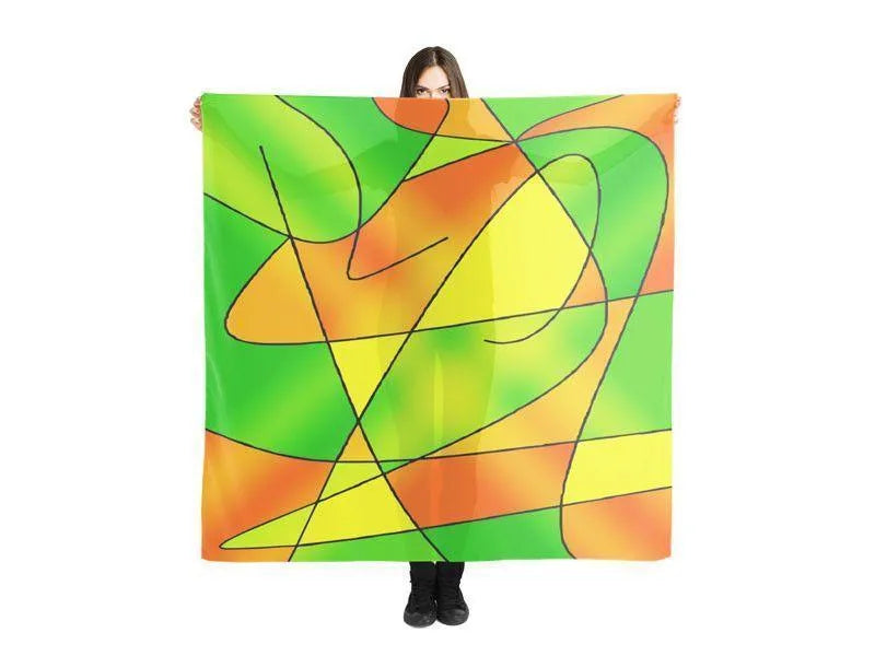 Large Square Scarves & Shawls-ABSTRACT CURVES #2 Large Square Scarves & Shawls-Greens & Oranges & Yellows-from COLORADDICTED.COM-