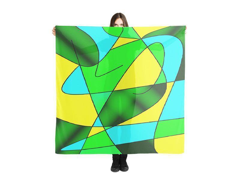 Large Square Scarves &amp; Shawls-ABSTRACT CURVES #2 Large Square Scarves &amp; Shawls-Greens &amp; Yellows &amp; Light Blues-from COLORADDICTED.COM-
