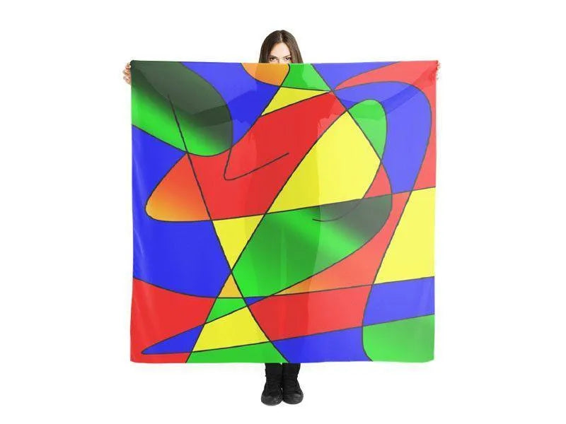 Large Square Scarves & Shawls-ABSTRACT CURVES #2 Large Square Scarves & Shawls-Multicolor Bright-from COLORADDICTED.COM-