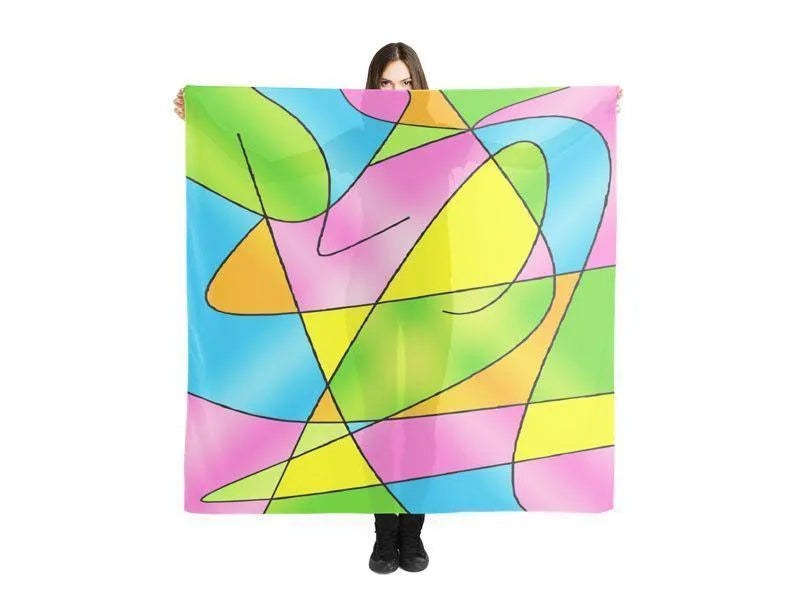 Large Square Scarves & Shawls-ABSTRACT CURVES #2 Large Square Scarves & Shawls-Multicolor Light-from COLORADDICTED.COM-