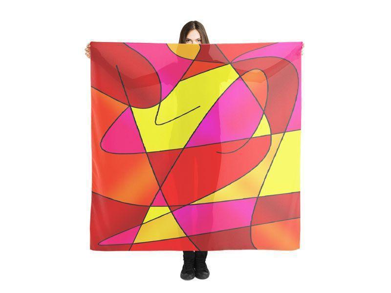 Large Square Scarves &amp; Shawls-ABSTRACT CURVES #2 Large Square Scarves &amp; Shawls-Reds &amp; Oranges &amp; Yellows &amp; Fuchsias-from COLORADDICTED.COM-