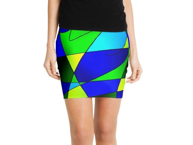 Mini Pencil Skirts-ABSTRACT CURVES #2 Mini Pencil Skirts-Blues &amp; Greens-from COLORADDICTED.COM-