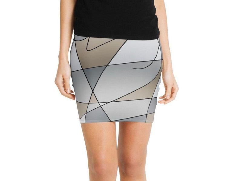 Mini Pencil Skirts-ABSTRACT CURVES #2 Mini Pencil Skirts-Grays &amp; Beiges-from COLORADDICTED.COM-