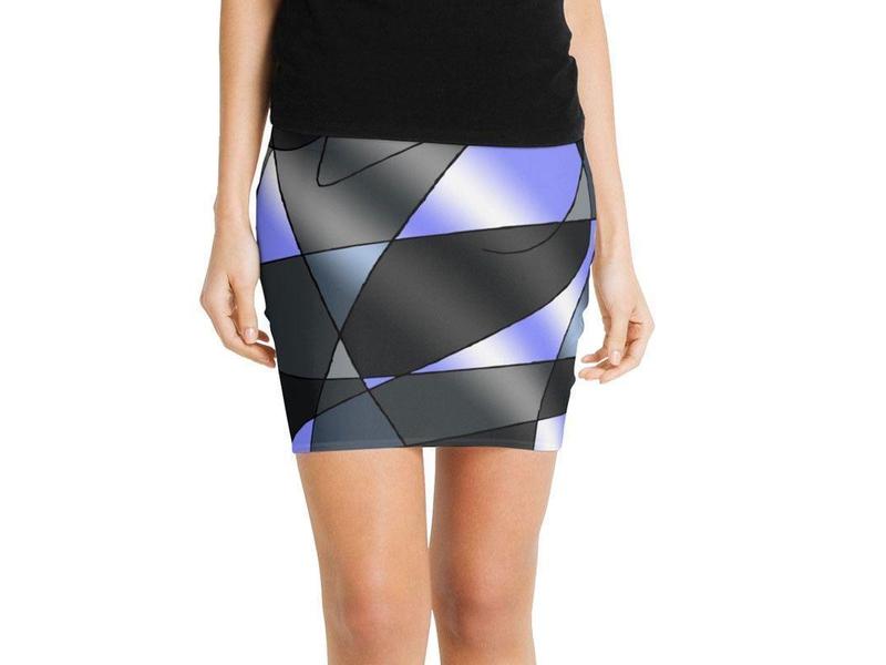 Mini Pencil Skirts-ABSTRACT CURVES #2 Mini Pencil Skirts-Grays &amp; Light Blues-from COLORADDICTED.COM-