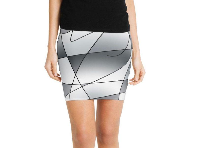 Mini Pencil Skirts-ABSTRACT CURVES #2 Mini Pencil Skirts-Grays-from COLORADDICTED.COM-