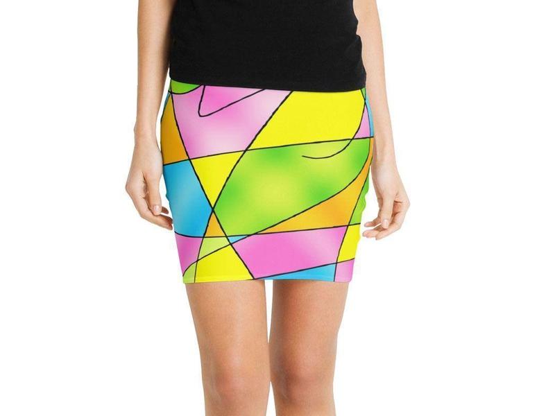Mini Pencil Skirts-ABSTRACT CURVES #2 Mini Pencil Skirts-Multicolor Light-from COLORADDICTED.COM-