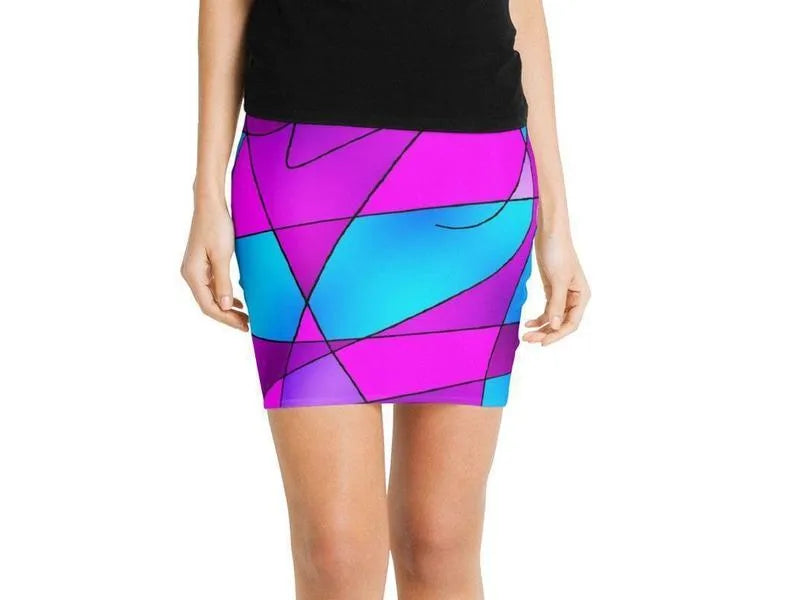 Mini Pencil Skirts-ABSTRACT CURVES #2 Mini Pencil Skirts-Purples & Violets & Fuchsias & Turquoises-from COLORADDICTED.COM-
