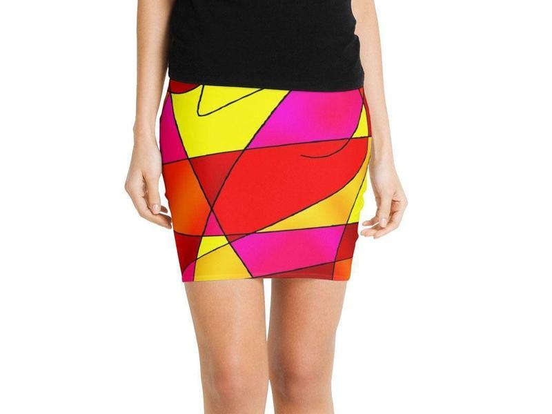 Mini Pencil Skirts-ABSTRACT CURVES #2 Mini Pencil Skirts-Reds &amp; Oranges &amp; Yellows &amp; Fuchsias-from COLORADDICTED.COM-