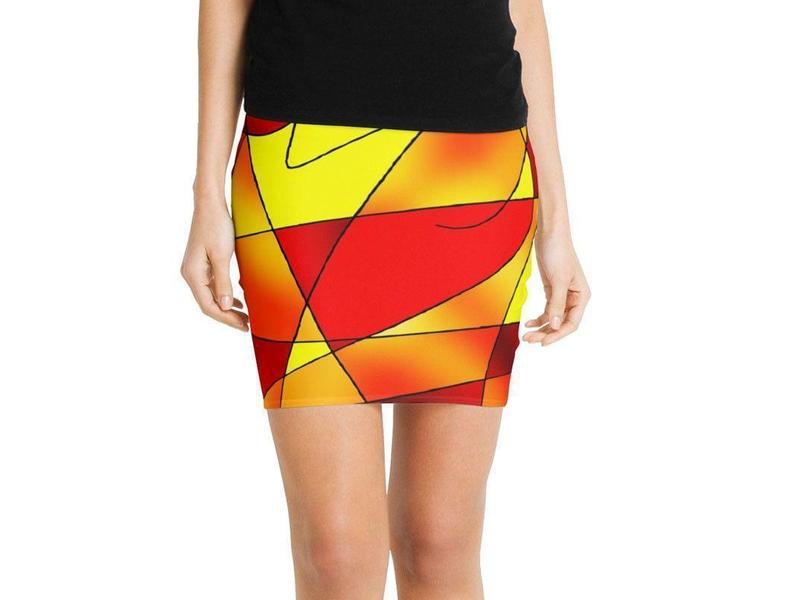 Mini Pencil Skirts-ABSTRACT CURVES #2 Mini Pencil Skirts-Reds &amp; Oranges &amp; Yellows-from COLORADDICTED.COM-