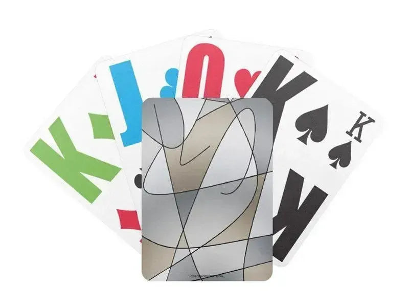 Playing Cards-ABSTRACT CURVES #2 Premium Bicycle® E-Z See® LoVision® Playing Cards for visually impaired players-Grays & Beiges-from COLORADDICTED.COM-