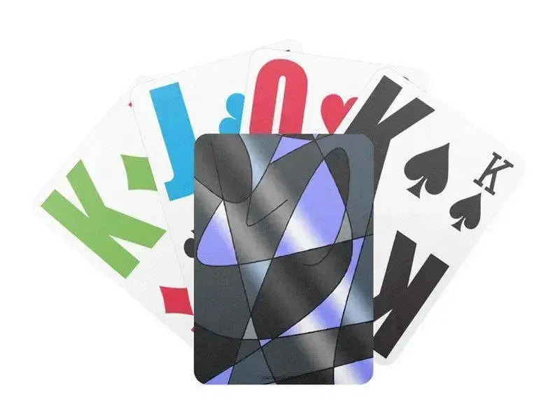 Playing Cards-ABSTRACT CURVES #2 Premium Bicycle® E-Z See® LoVision® Playing Cards for visually impaired players-Grays & Light Blues-from COLORADDICTED.COM-