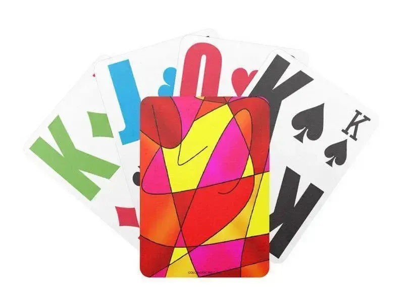 Playing Cards-ABSTRACT CURVES #2 Premium Bicycle® E-Z See® LoVision® Playing Cards for visually impaired players-Reds & Oranges & Yellows & Fuchsias-from COLORADDICTED.COM-