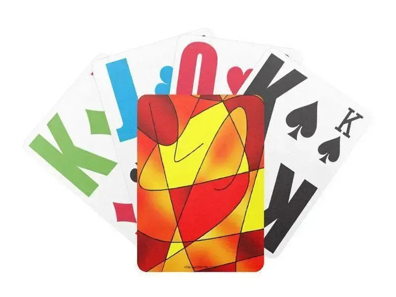 Playing Cards-ABSTRACT CURVES #2 Premium Bicycle® E-Z See® LoVision® Playing Cards for visually impaired players-Reds & Oranges & Yellows-from COLORADDICTED.COM-