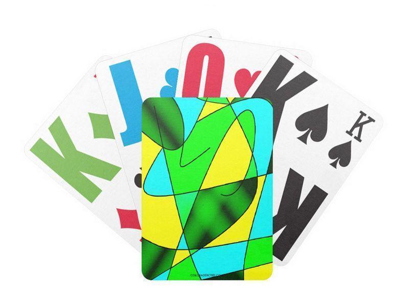 Playing Cards-ABSTRACT CURVES #2 Premium Bicycle® E-Z See® LoVision® Playing Cards for visually impaired players-Greens &amp; Yellows &amp; Light Blues-from COLORADDICTED.COM-