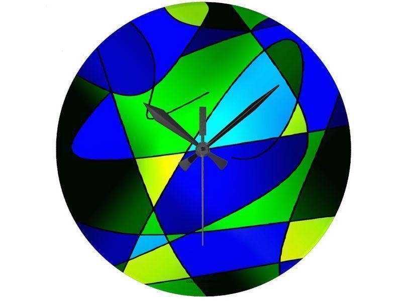 Wall Clocks-ABSTRACT CURVES #2 Round Wall Clocks-Blues &amp; Greens-from COLORADDICTED.COM-